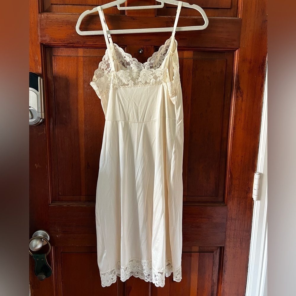 Vintage White Nylon Full Slip Dress 80s 90s Lace Lingerie Nightgown Bridal Under - Picture 6 of 10